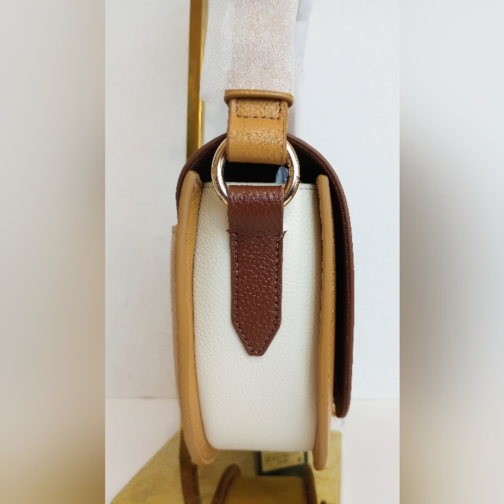 NWT Cole Haan Pebbled Leather Tri-Color Flap Crossbody Evie Saddle Bag - Picture 7 of 16